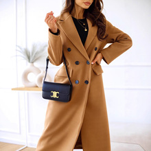 2025亚马逊秋冬新款外套欧美Tiktok跨境女装双排扣内衬毛呢大衣