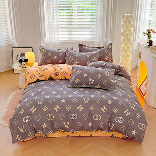 Simple Thickened Twill Cotton Four-Piece Set, Fully Brushed Cotton Bed Sheetss and Quilt Cover, Dormitory Three-Piece Set