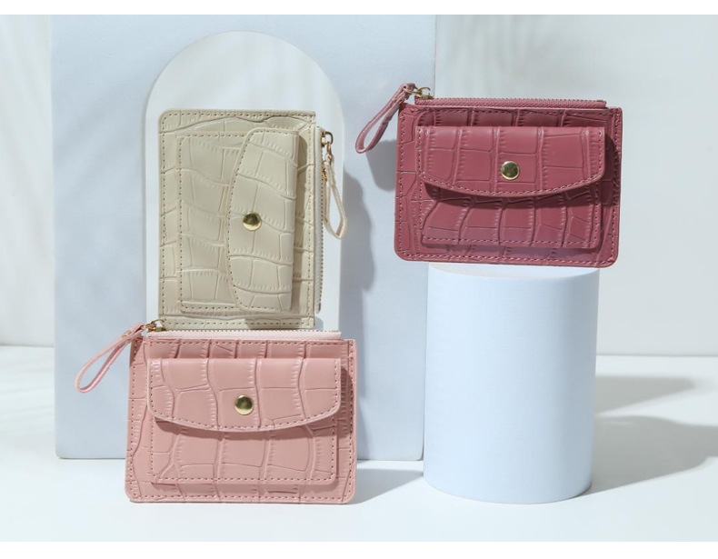 39g Weight Pu Leather Lining Material Zipper Closure Type Card Holder Bags Type Daily Occasion Pu Leather Material Solid Color Pattern All Seasons Season Women'S Gender Metal Button Design Fashion Style Square Shape Women's Solid Color Pu Leather Metal Button Zipper Card Holders