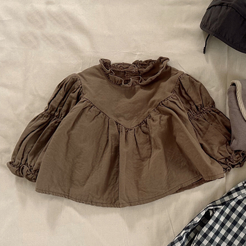 Estilo coreano ins otoño nueva camisa de los niños niñas bebé estilo occidental lindo Fei borde linterna manga suelta muñeca camisa