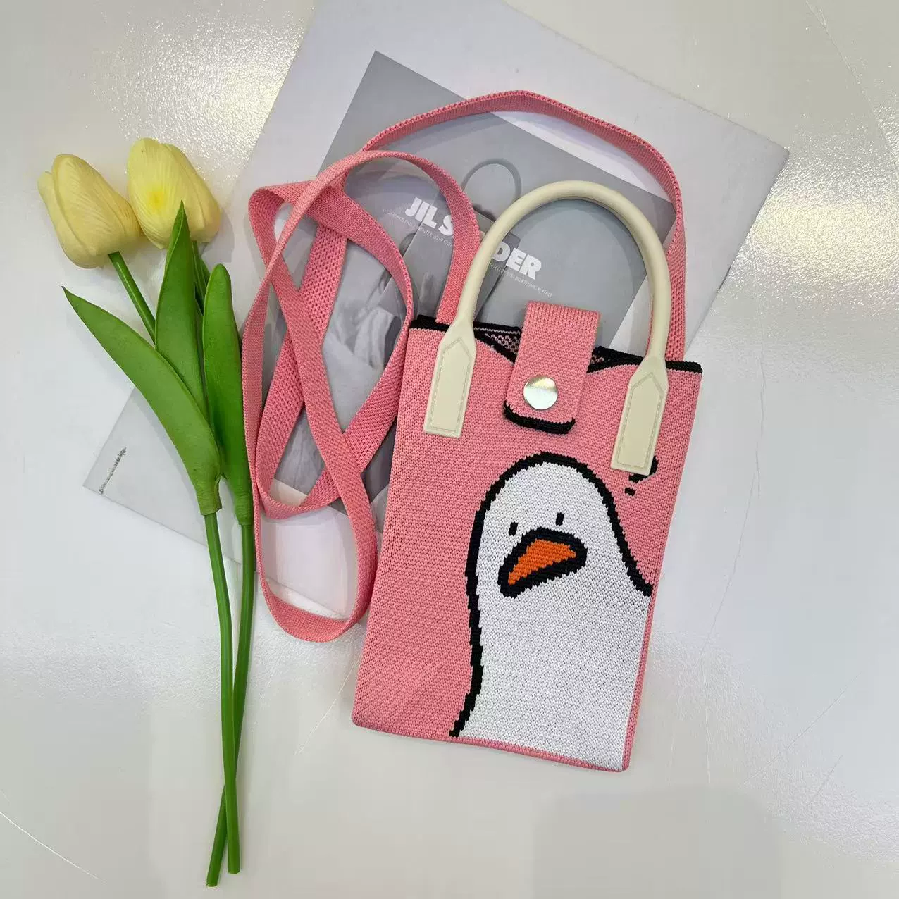 One-shoulder bag, wallet, knitted cute universal cartoon shoulder bag, Korean style