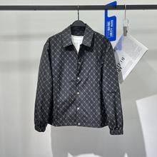 2023男装春秋新款时尚满印休闲夹克翻领工装男士外套潮B1BCC1133