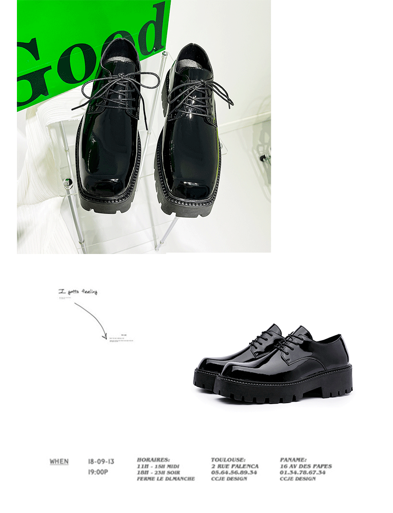 2024 Gros bout carré retourné en cuir nouveau gâteau éponge à semelle épaisse chaussures derby décontractées surélevées, chaussures basses de niche à la mode_voghion.com