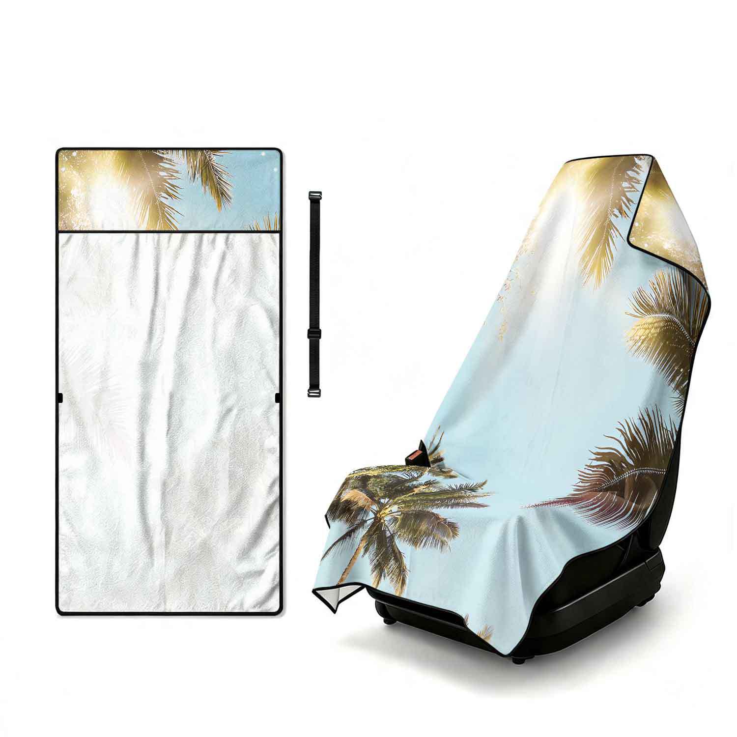 Printed bath towel and car seat cover 2-in-1, ultra-fine fiber outdoor beach and car dual-use universal seat cushion