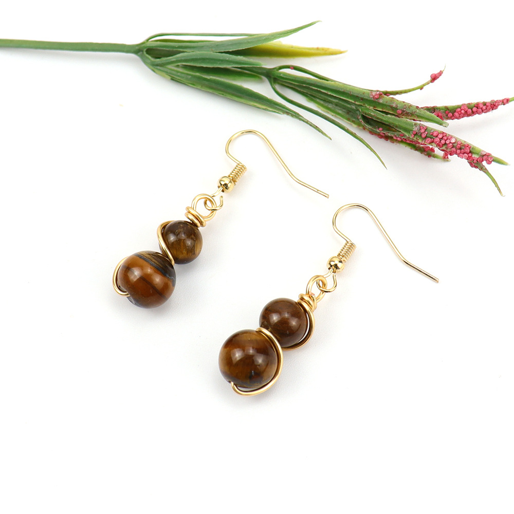 8g Weight Ferroalloy Ear Needle Material Drop Earrings Classification 1 Pair Quantity Holiday, Daily Occasion natural stone, Copper Material Gourd Pattern Women's Gender Beaded Design Casual, Pastoral Style 1 Pair Casual Pastoral Gourd Beaded Natural Stone Copper Drop Earrings 2