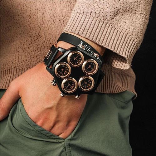 European and American hip-hop punk large dial men's watch multi-functional personalized watch five eyes five time zone electronic watch