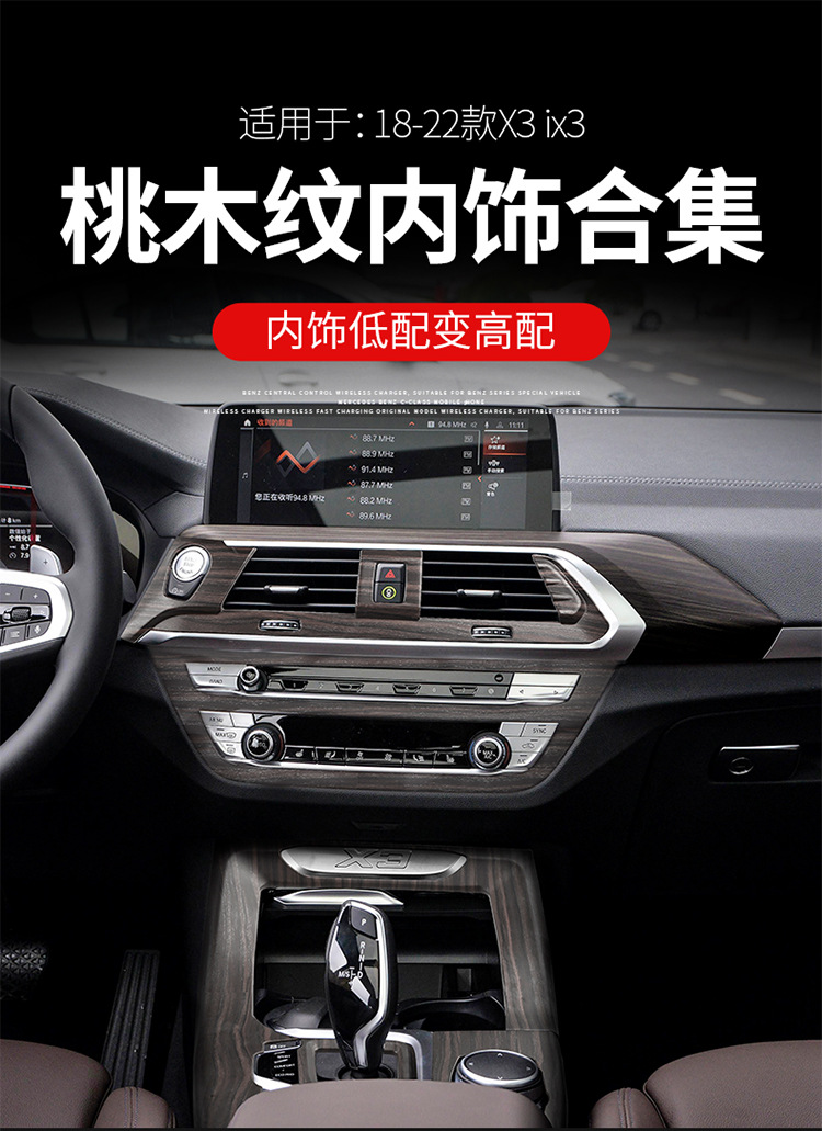 Suitable for BMW new X3/x4 car interior accessories iX3 peach wood grain modified central control gear panel decoration accessories