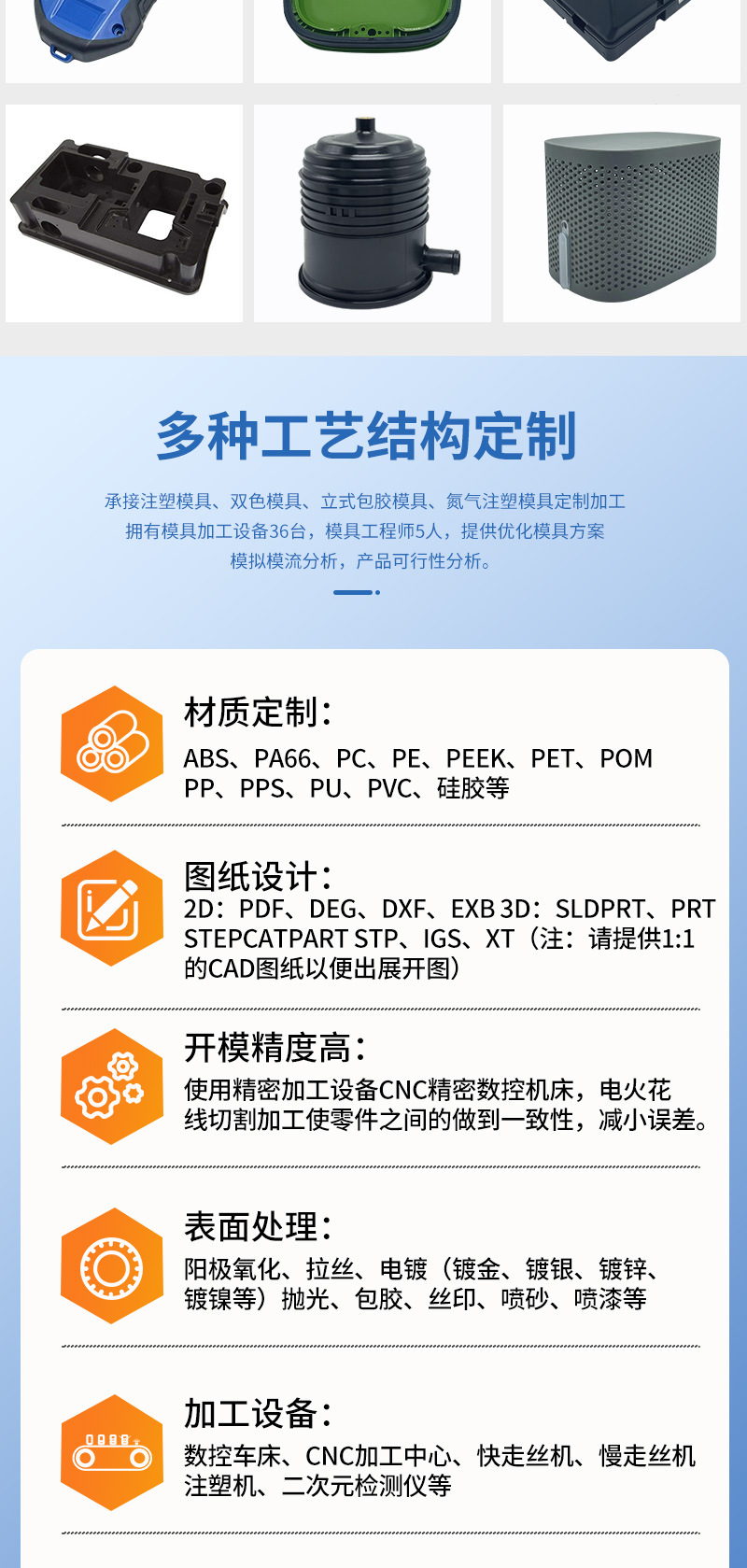Dongguan custom injection molding molds, injection molding parts, AB plastic mold production, mold design and processing