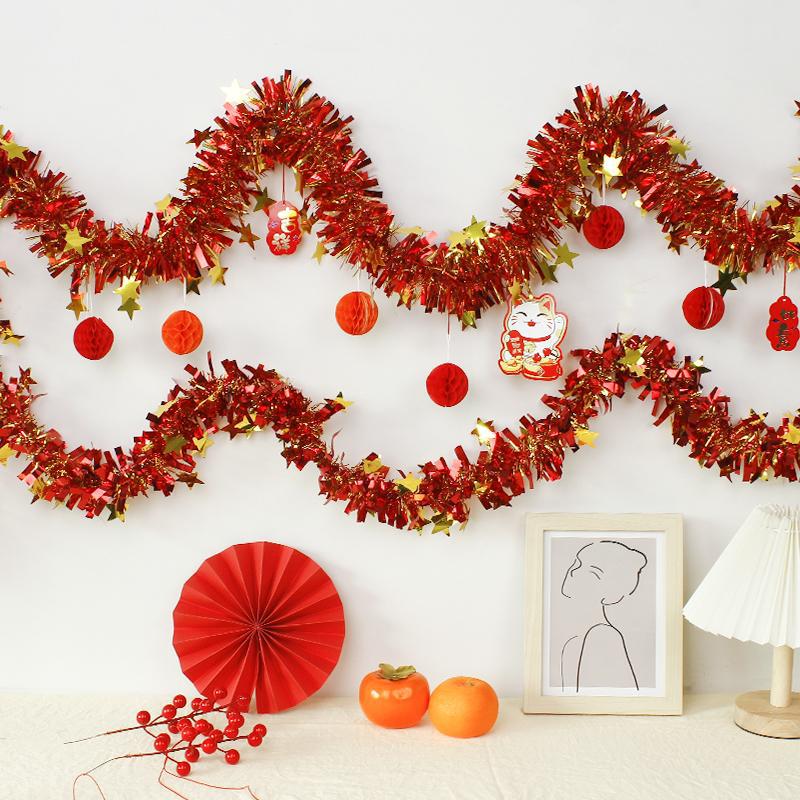 昌易批发 新年装饰毛条红色喜庆春节墙面节日商场氛围布置拉花