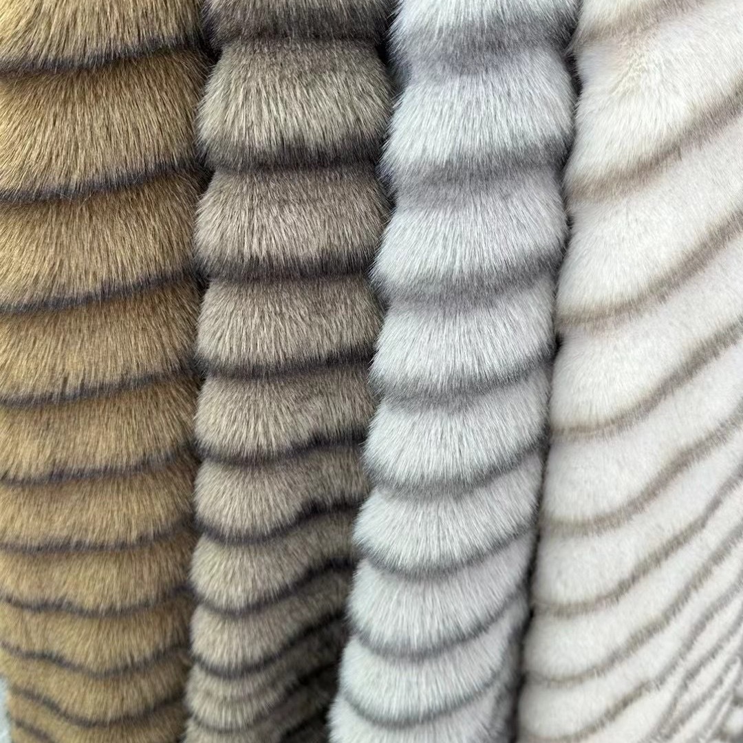 Tigre de rayas horizontales Jacquard artificial piel piel piel tela de tela de peluche juguete animal muñeca tela de peluche