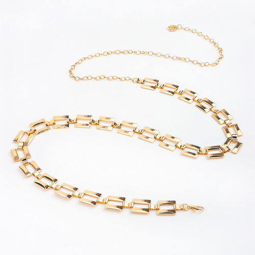 Versatile Hollow Rectangular Waist Chain Women's European and American Fashion Versatile Dress Decorative Metal Punk Belt