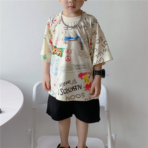 Boys summer T-shirt short-sleeved 2024 new children's summer pure cotton half-sleeved T-shirt boys trendy street tops T