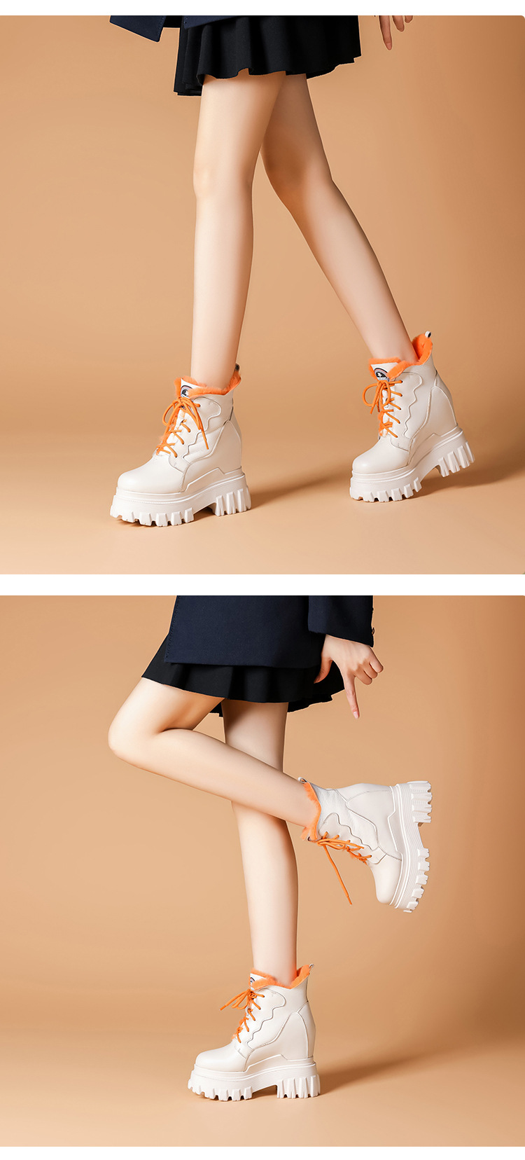 Boot nữ cổ cao ôm bắp chân đế dày lót nhung ấm áp — Màu đen lót nhung chi tiết 1