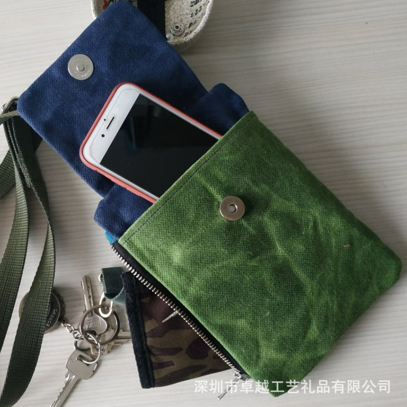 日系斜跨绒布手机包  复古反绒单肩小背包 便捷逛街收纳包