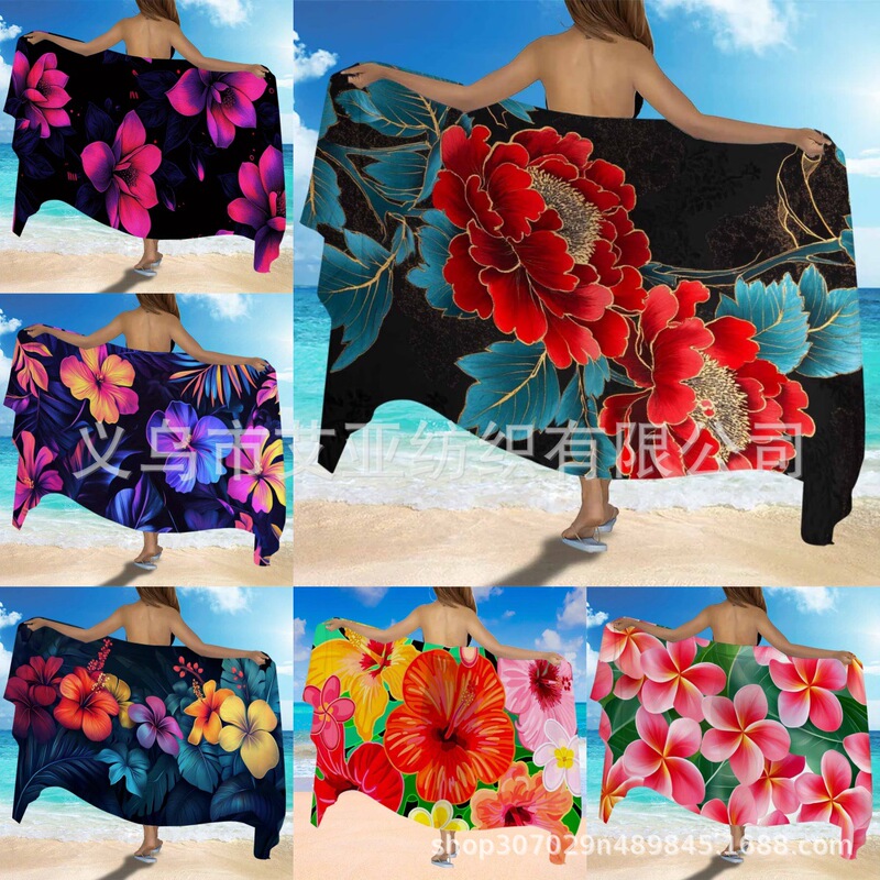 Cross-Border Hot-Selling Tropical Floral Print Quick-Drying Towel, Beach Towel Fabric Material, Absorbent and Quick-Drying Beach Towel