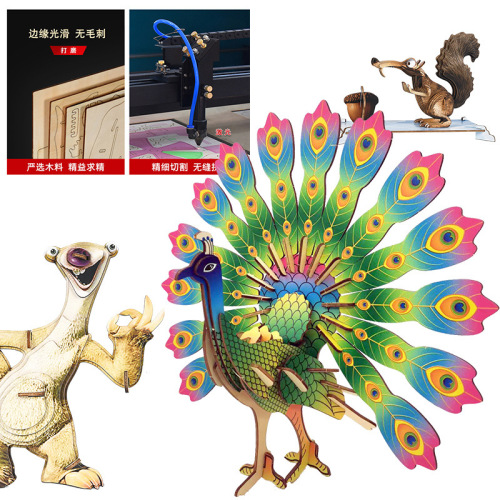 Cute cartoon animals diy building blocks three-dimensional puzzle children's handmade wooden assembly model stall toys