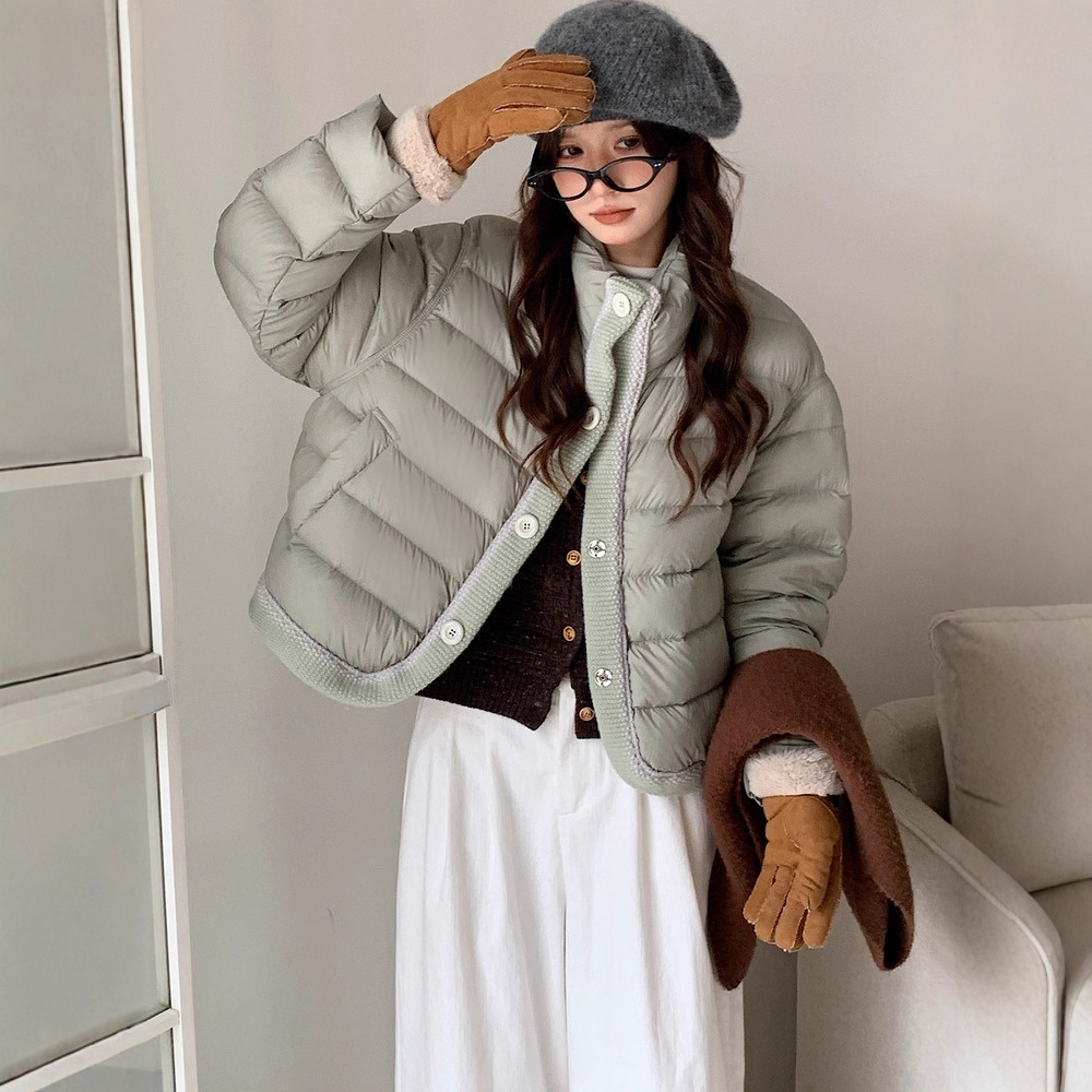 洋气时尚白鸭绒立领宽松外套新款90小香风女短款羽绒服轻薄2025年