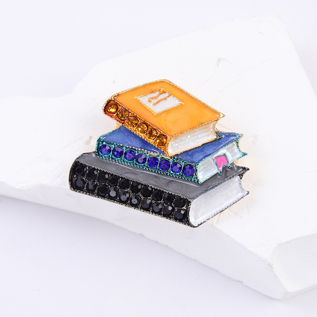 European and American New Enamel Rhinestone Three-Book Shaped Brooch Creative Pin Trendy Unisex Clothing Accessory Brooch Jewelry
