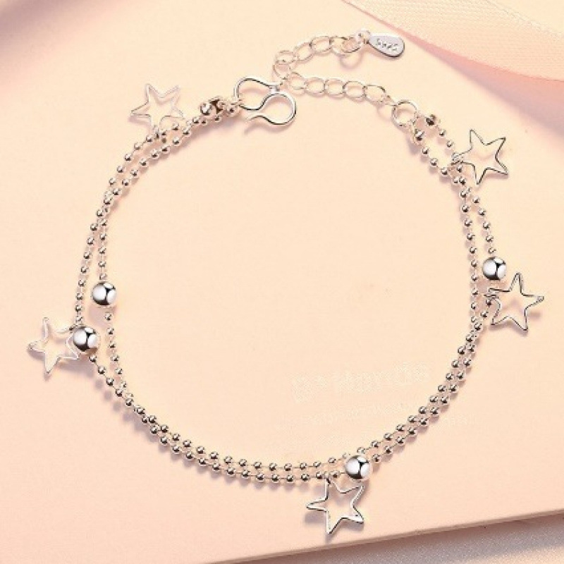 WYF107-5 hollow star double-layer silver bracelet #SZ039