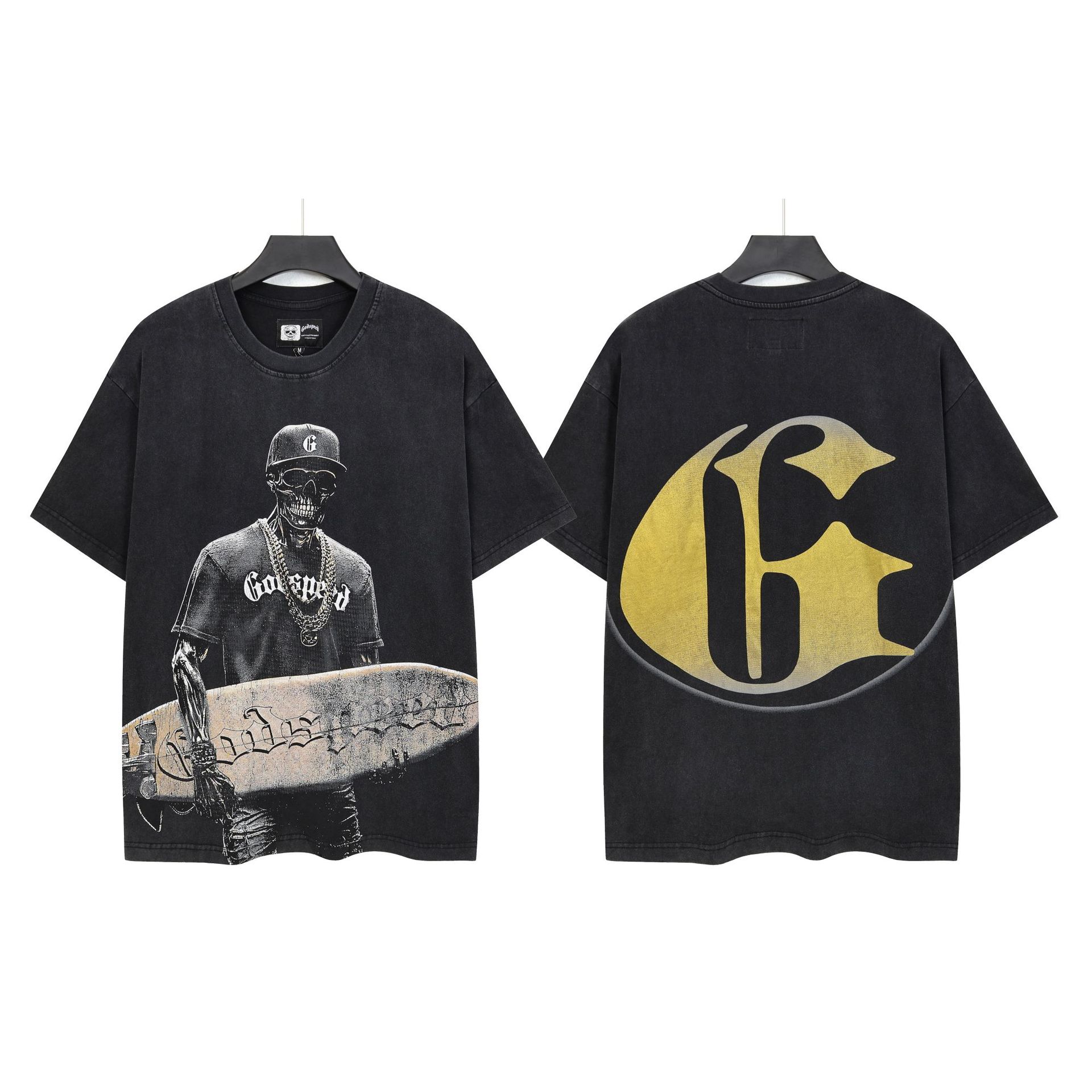 Cross-border Wholesale High-quality Gods Short-sleeve Heavy Wash FOG High Street Fashion Brand Skull Print Pure Cotton_viptrois.com
