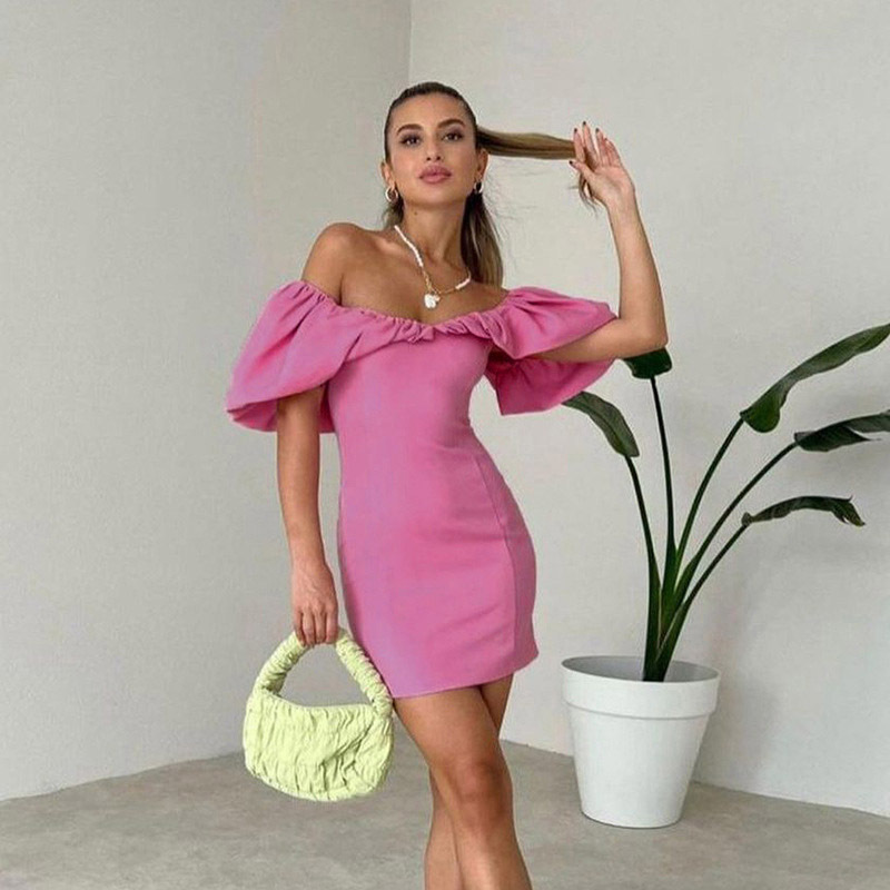 192g Weight Above Knee Dress Length Type Short Sleeve Sleeve Length Sheath Dress Dresses Type Polyester Fabric Type Mid Waist Waist Line Holiday Occasion Boat Neck Neckline Slim Fit Type Solid Color Pattern Summer Season Women's Gender Elegant Style Wholesale Women's Elegant Solid Color Holiday Boat Neck Short Sleeve Sheath Dress 35
