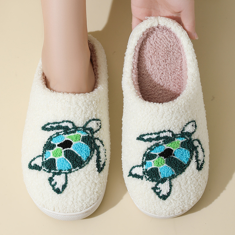 New Comfortable Home Cute Cartoon Sea Turtle Winter Cotton Slippers for Men and Women Couple Warm Indoor Cotton Slippers