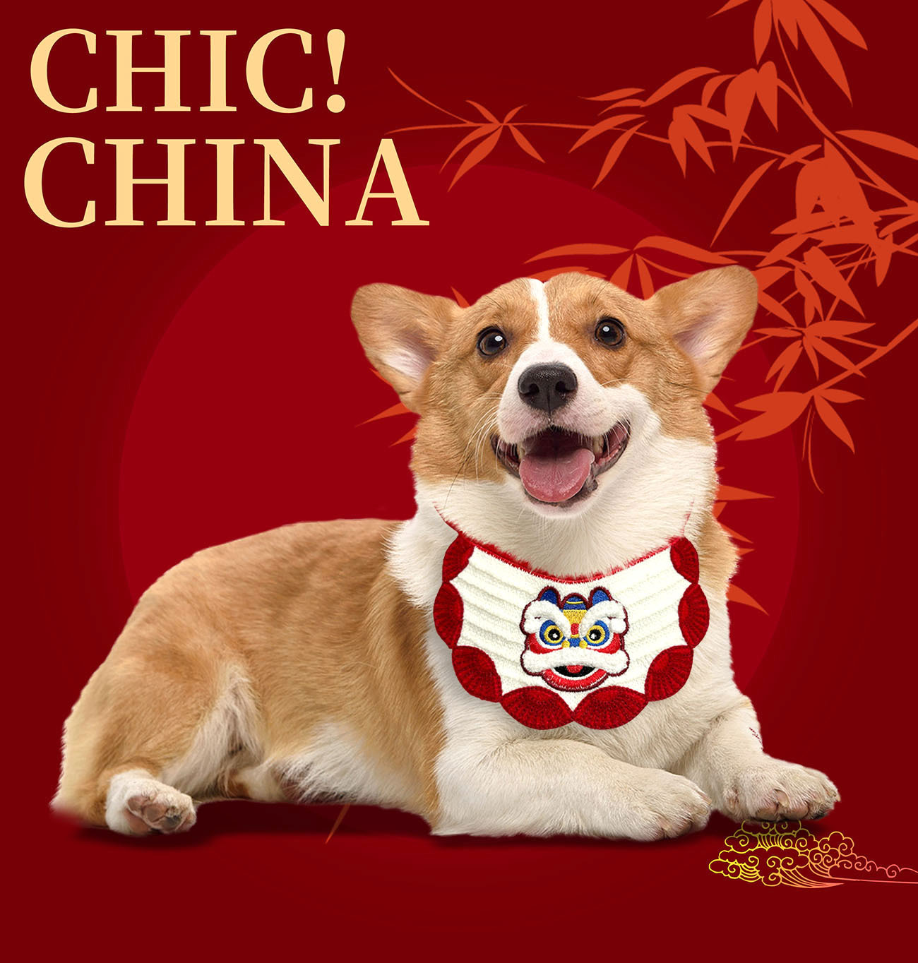龍年狗狗貓咪口水巾毛線新年針織毛絨寵物招財卡通醒獅春節圍巾