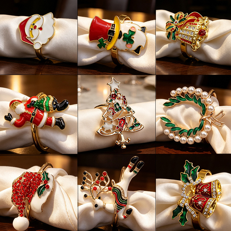 Exclusive cross-border Christmas napkin ring, Amazon best-selling cartoon Christmas hat wreath pearl napkin ring, dropshipping available