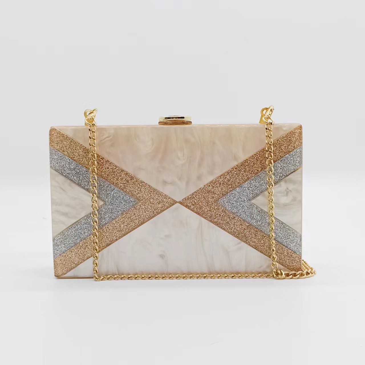 Elegante borsa a tracolla in acrilico da donna, design geometrico, finitura perlata, per feste serali, matrimoni, pochette da sera con giunture geometriche e piastra di perle._voghion.com