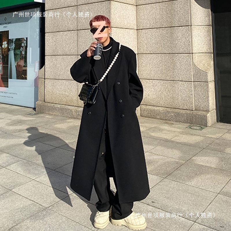 겨울 새 남자 코트 긴 무릎 길이 한국식 캐시미어 두꺼운 윈드 브레이커 슬림 핏 트렌디 더블 로우 모직 코트