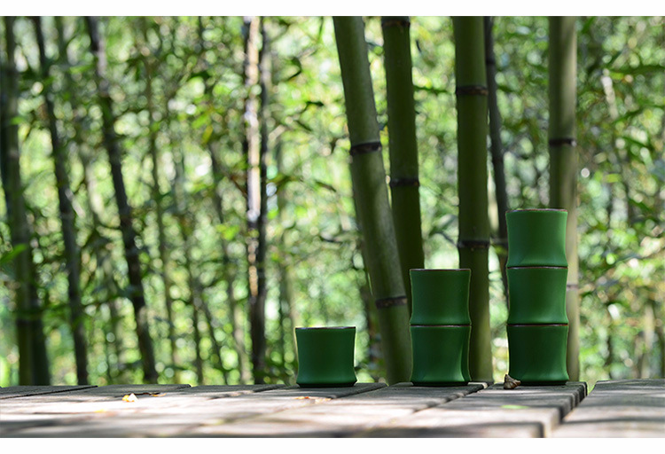 陶瓷竹节品茗杯复古仿青竹功夫茶杯绿釉主人杯家用送礼创意小杯-阿里巴巴