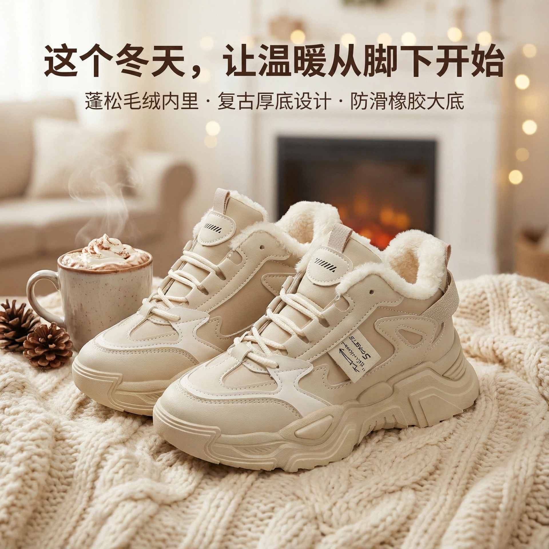 Invierno de lana y zapatos de algodón gruesos para mujeres nuevos zapatos deportivos de alta altura para padres con botas de nieve cálidas