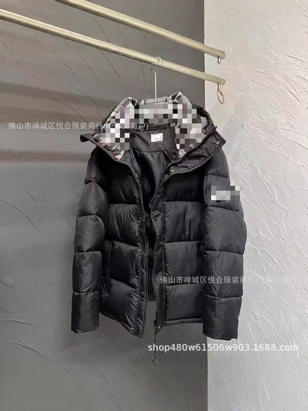跨境欧洲站潮牌秋冬经典款可拆卸衣袖格纹连帽羽绒服加厚保暖外套|undefined