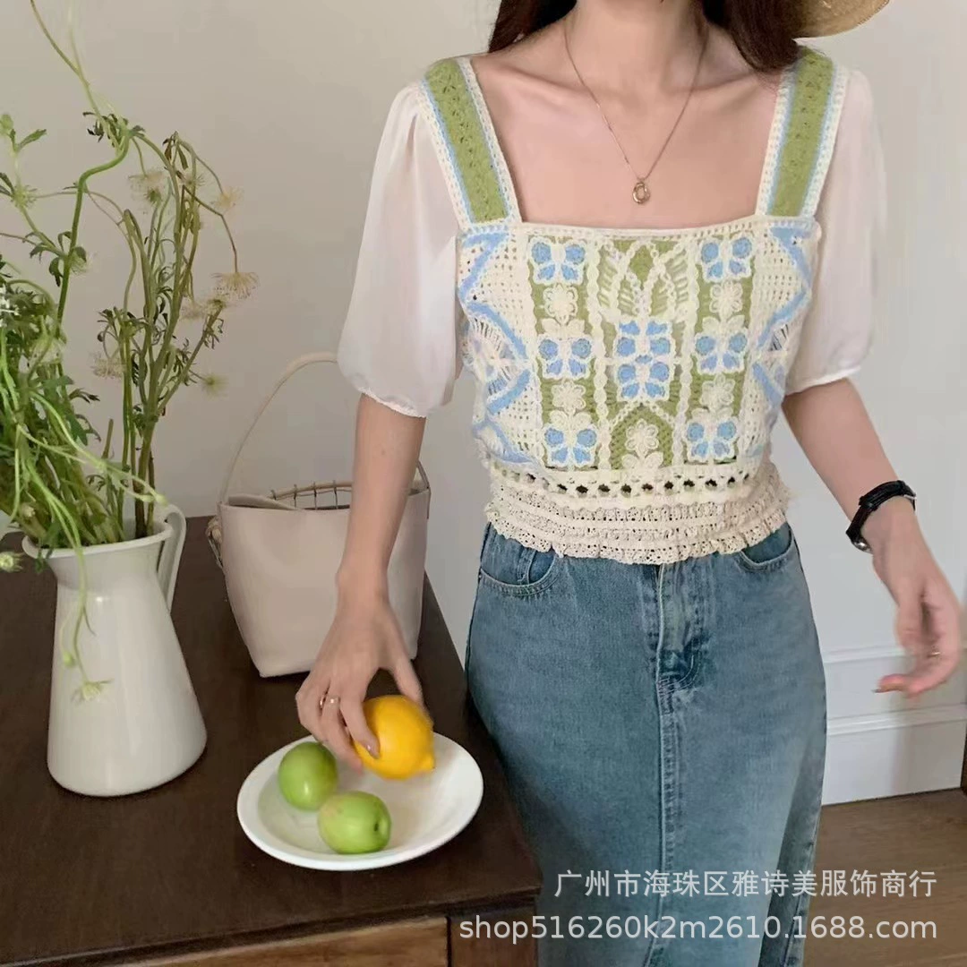 Knitted short shirt, french style, Chanel style, with short sleeve, loose fit