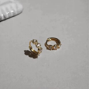 通体足银s999养耳洞耳钉直针锆石耳骨钉学生党女小众设计感耳饰品