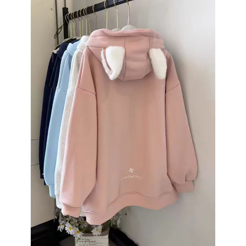 (2개) 13 라인 부드러운 소녀 귀여운 마오 마오 귀 기모 후드 스웨터 여성의 가을과 겨울 한국의 게으른 바람 느슨한 코트