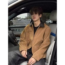 美式复古底特律绒面翻领夹克男潮牌高街宽松短款夹棉外套