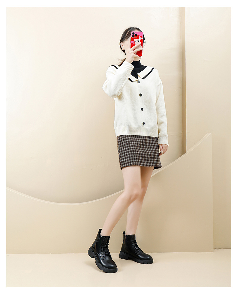 2023 Syksyn uusi brittiläinen paksupohjainen naisten opiskelija lyhytsaappaat sivussa vetoketjullinen moottoripyörän saappaat_voghion.com