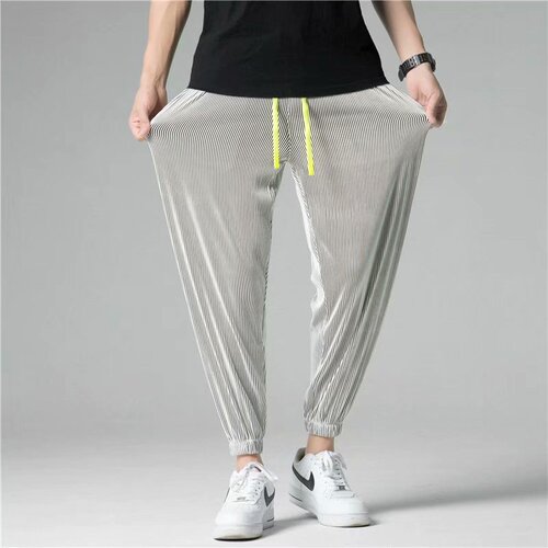 Men's Summer Pants, Thin and Loose Hemlen Pants, Korean Style, 9-inch Men's Sports Pants, Breathable and Cool Casual Bootcut Pants