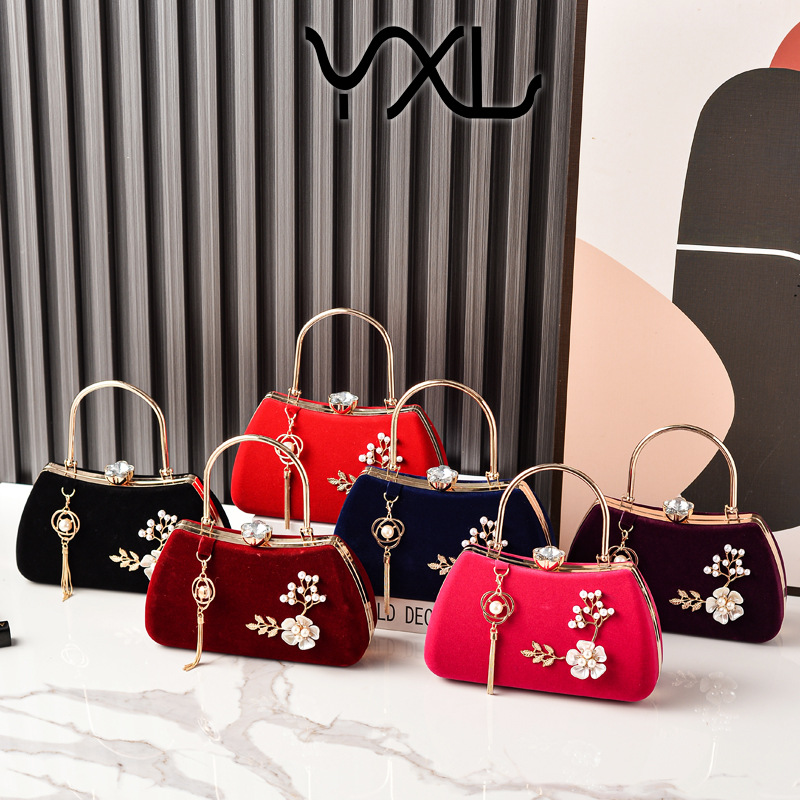 Nuevo retro flange de diamante de seda bolsa de cena bolsa de mano bolsa de cena bolsa de vestido chino bolsa de vestido cheongsam bolsa de tramo inclinada