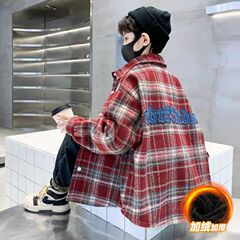 Boys' Padded and Thick Plaid Coat with Integrated Fleece - 2024 New Arrival for Spring and Autumn - Warm Children's Shirt
