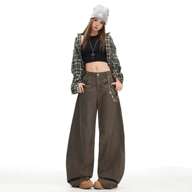 Summer Wide-Leg Jeans for Women, Thin and Loose-Fitting, Drapey Denim, Coffee-Colored Wide-Leg Pants for Women