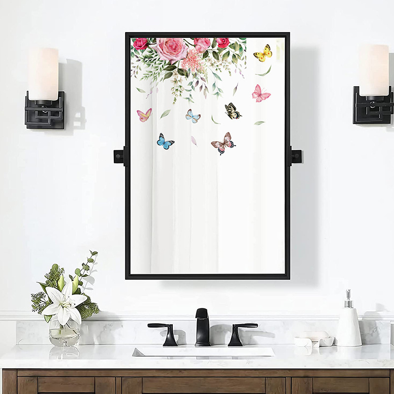 Pink Rose Flower Pendant Bathroom Toilet Cabinet Mirror Decoration Trash Can Home Self-Adhesive Sticker