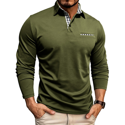 Autumn and winter new arrival European and American men's breathable, cool-feel polo shirt T-shirt, men's long-sleeved