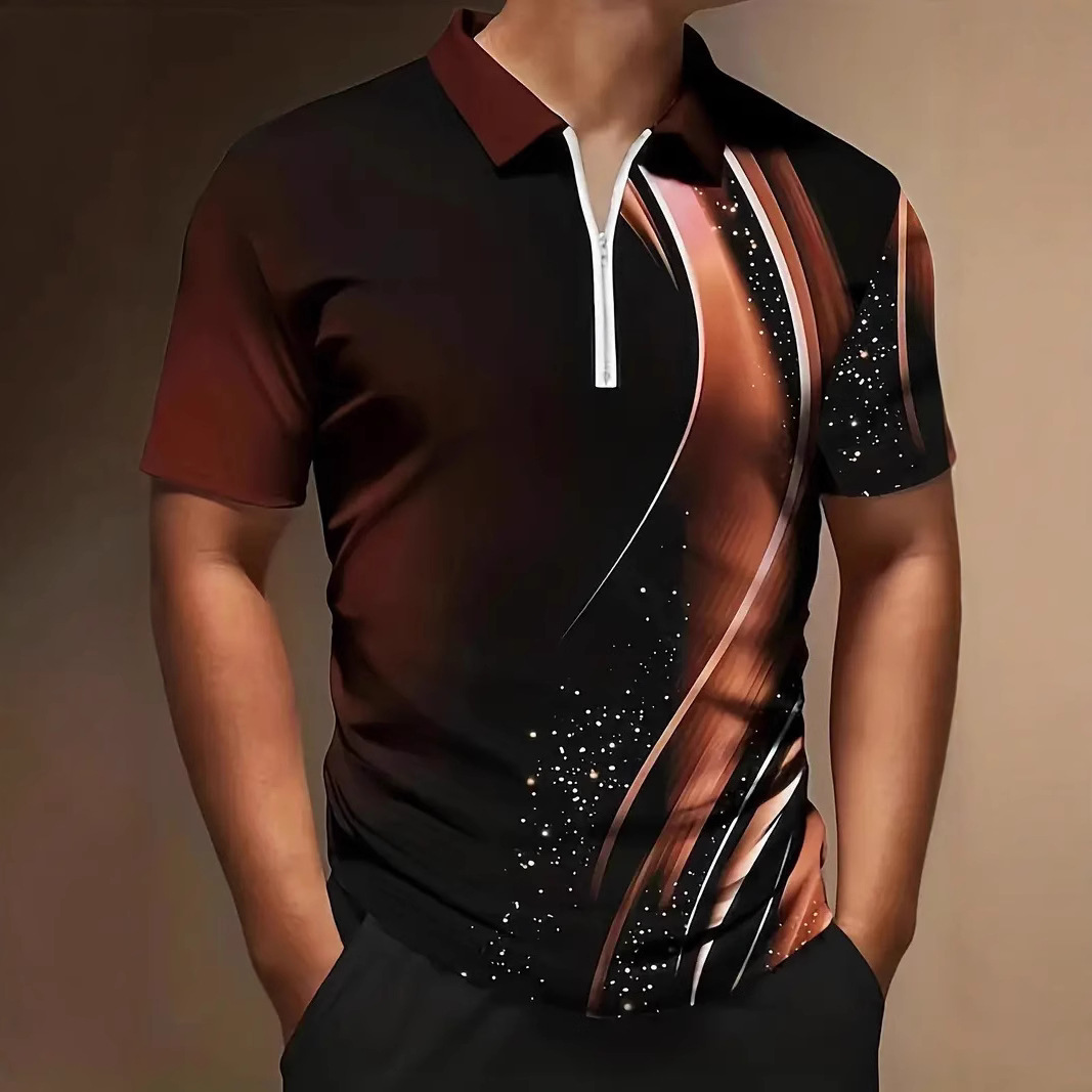 Verano nuevo estilo hombre 3D impresión digital deporte colorido manga corta solapa cremallera camisa POLO13