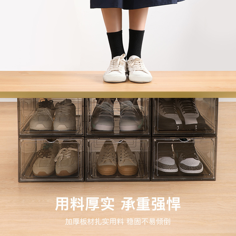 透明折りたたみ式シューズボックス、マグネット式で積み重ね可能、AJシューズキャビネット、家庭用省スペース、酸化防止、防塵シューズラック、透明シューズラック|undefined