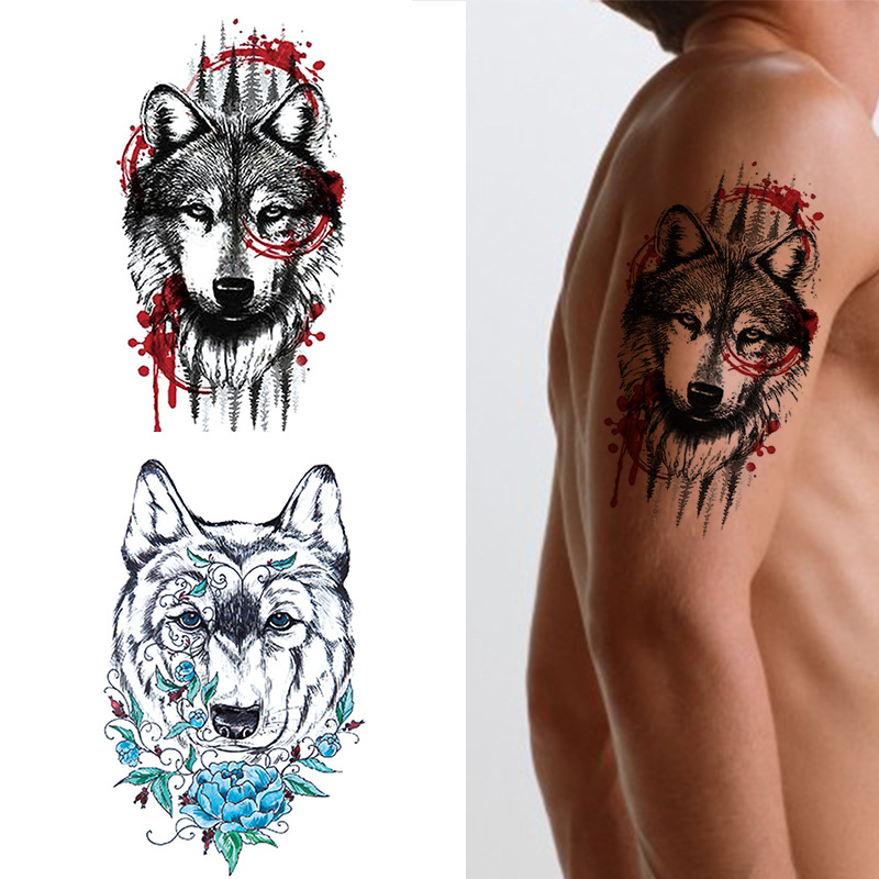 跨境专供 小花臂纹身贴 狼头玫瑰花纹身贴 防水纹身贴纸 厂家直销|ms