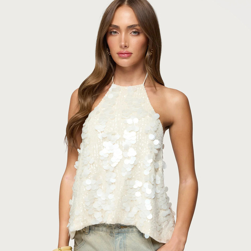 2026 New European and American Cross-Border Amazon Floral Vest Summer Sequined Backless Strapless Sleeveless Top 2026 New European and American Cross-Border Amazon Floral Vest Summer Sequined Backless Strapless Sleeveless Top