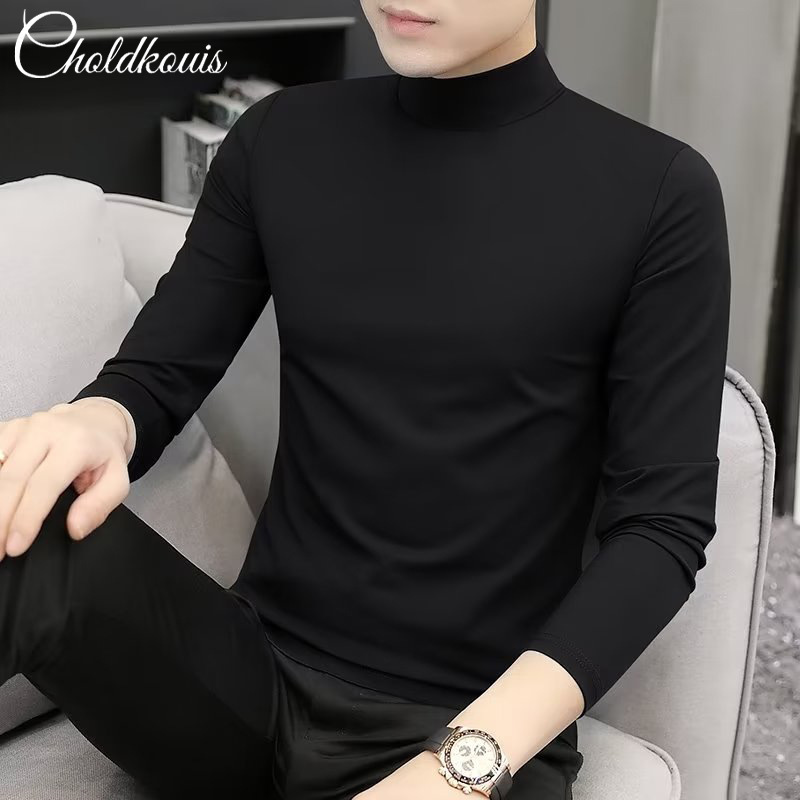 Derong Inner Layer with Bottoming Shirt Mature Long-Sleeved Men's Autum Stable Coat Men's Shirt Half Turtleneck Suit Fleece-Lined