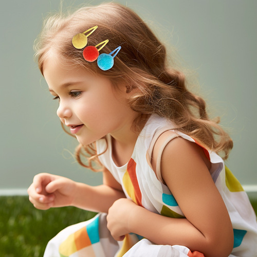 91115 Internet celebrity candy color hair ball BB clip, princess rainbow water drop clip, children's hair clip set, bye clip